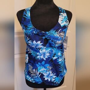 Your Best Look Floral Blue Women's  SWIM Tank Top TANKINI TOP SIZE 10. NEW
